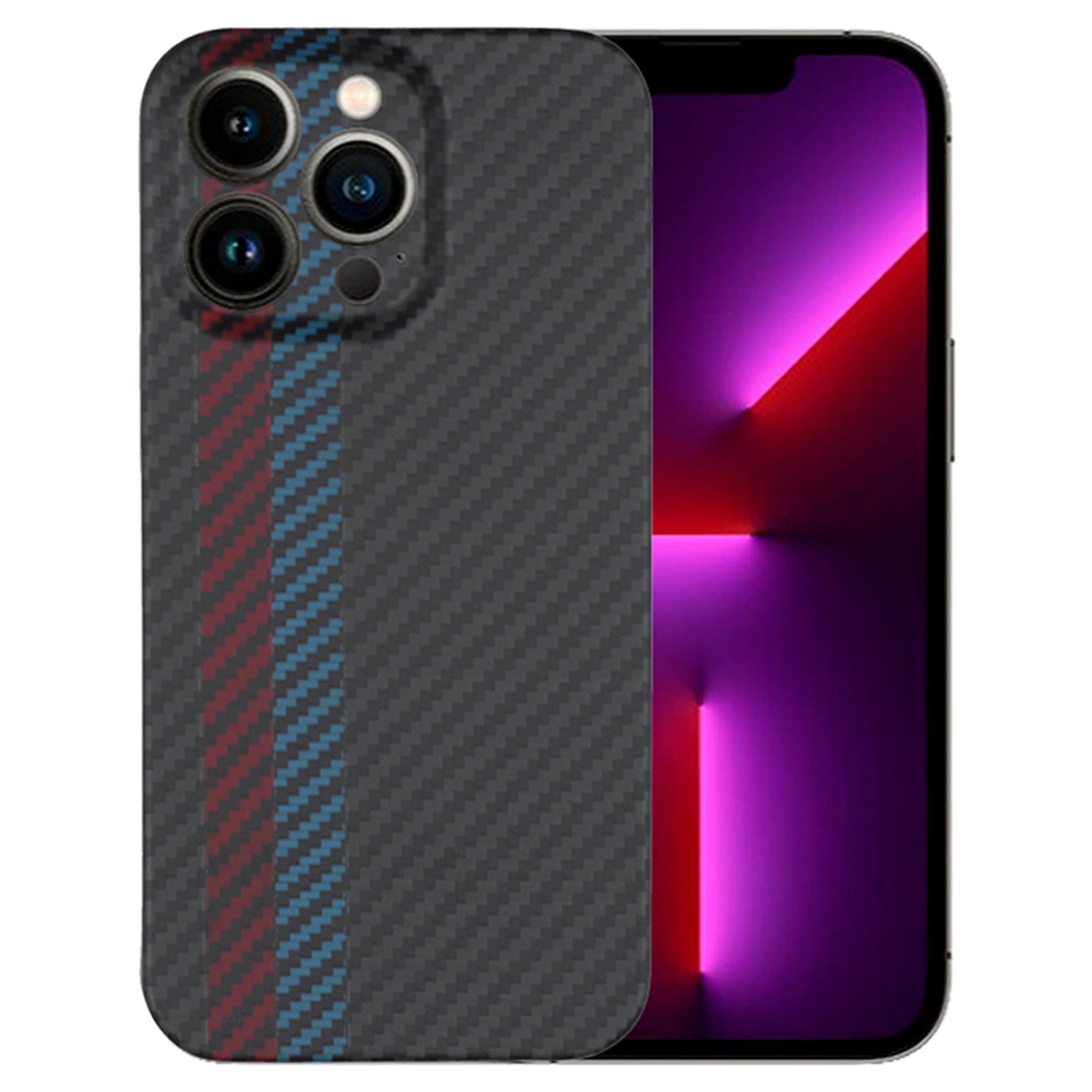 For iPhone 13 Pro 6.1 inch Scratch Resistant Color Splicing Mobile Phone Protective Cover Precise Cutout Carbon Fiber Texture Aramid Fiber Back Case - Black/Blue/Red For iPhone 13 Pro 6.1 inch Scratch Resistant Color Splicing Mobile Phone Protective Cover Precise Cutout Carbon Fiber Texture Aramid Fiber Back Case - Black/Blue/Red